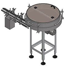 Rotary bowl feeder system designed for automated orientation and feeding of caps and closures in manufacturing lines.