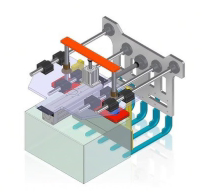 Robotic end-of-arm tooling system with pneumatic actuators designed for automated gripping, handling, and assembly operations.