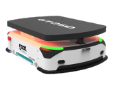 Autonomous mobile robot with low-profile design for automated material transport and intralogistics operations.