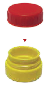 Plastic screw cap being applied onto a container neck, illustrating the cap placement and capping process.