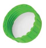 Green plastic cap fitted with an induction sealing liner for tamper-evident and leak-proof packaging.
