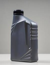 Gray HDPE plastic container with an integrated side handle and black screw cap, commonly used for automotive fluids, lubricants, industrial oils, and chemical products.