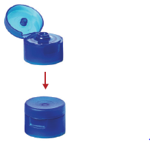 Flip-top cap before and after closing, illustrating the cap assembly and closure locking process.