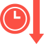 Clock and downward arrow icon representing reduced processing time, faster production cycles, and improved operational efficiency.