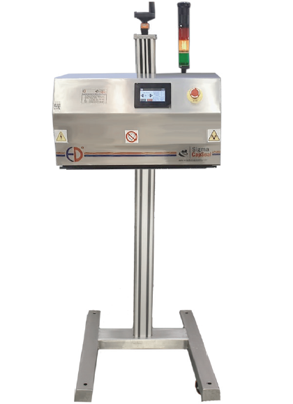 Sigma II Neo Touch automatic induction sealing machine with touchscreen controls for continuous sealing of bottles and containers.