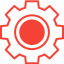 Gear icon representing process optimization, efficient equipment utilization, and space-saving manufacturing solutions.