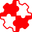 Interlocking gears icon representing system integration, process automation, and seamless manufacturing operations.