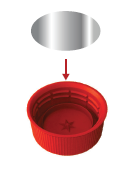 Induction sealing liner being inserted into a plastic cap before the sealing process.