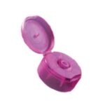 Purple flip-top plastic cap in the open position, designed for dispensing personal care and cosmetic products.