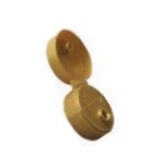 Gold-colored flip-top plastic cap in the open position, used for dispensing cosmetic and personal care products.