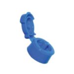 Blue flip-top plastic cap in the open position, designed for controlled dispensing of liquid and personal care products.