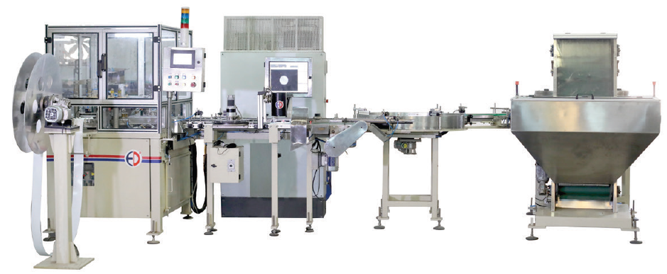 HSR 400 automatic wad inserting machine with cap feeding, wad placement, and inspection systems for high-speed cap lining applications.
