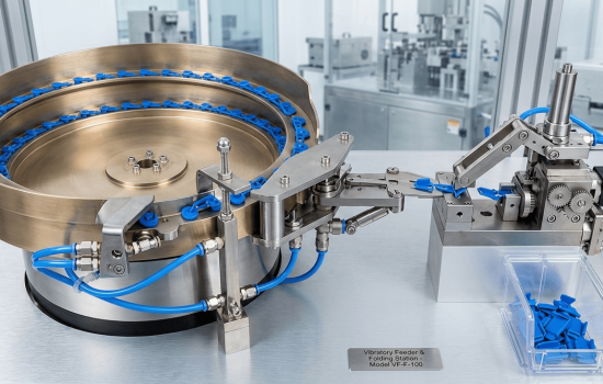 Vibratory bowl feeder and folding station image folding station flip top